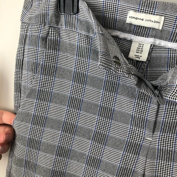 Adrienne Vittadini Navy Blue and Grey Plaid High Waisted Cropped Ankle Pant 8 - Picture 2 of 4